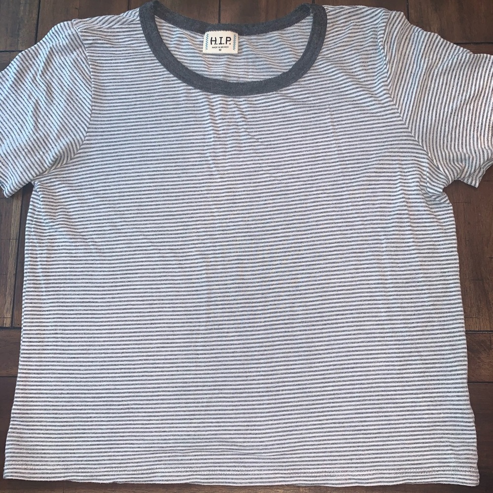 Grey/white striped semi-cropped shirt